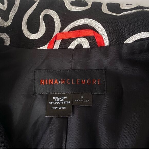 Nina Mclemore Linen embroidered jacket Size 4 - Picture 9 of 11